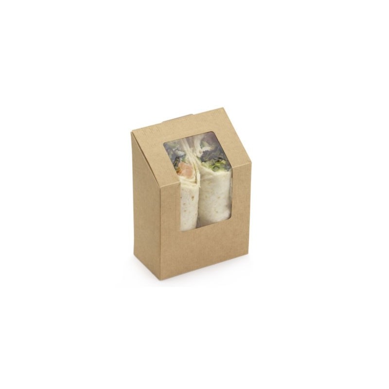 Pots à wrap snacking brun avec fenêtre 95 x 53 x 150 mm - Paquet de 600