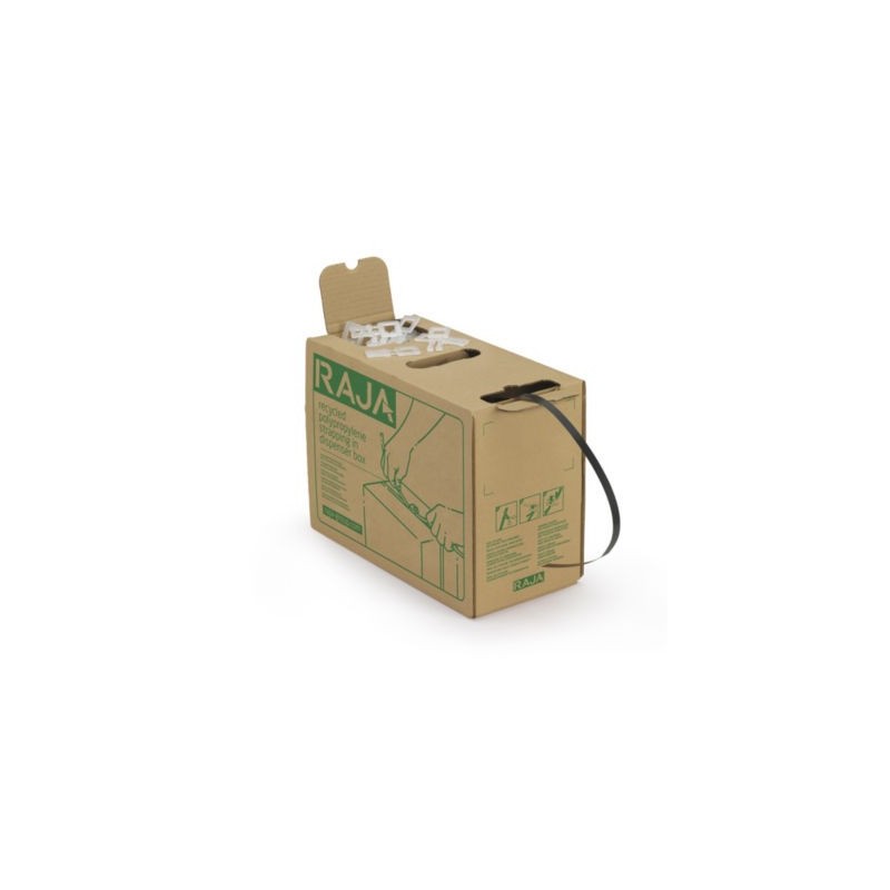 Feuillard polypropylène 97% recyclé en boîte distributrice RAJA 12 mm x 600 m