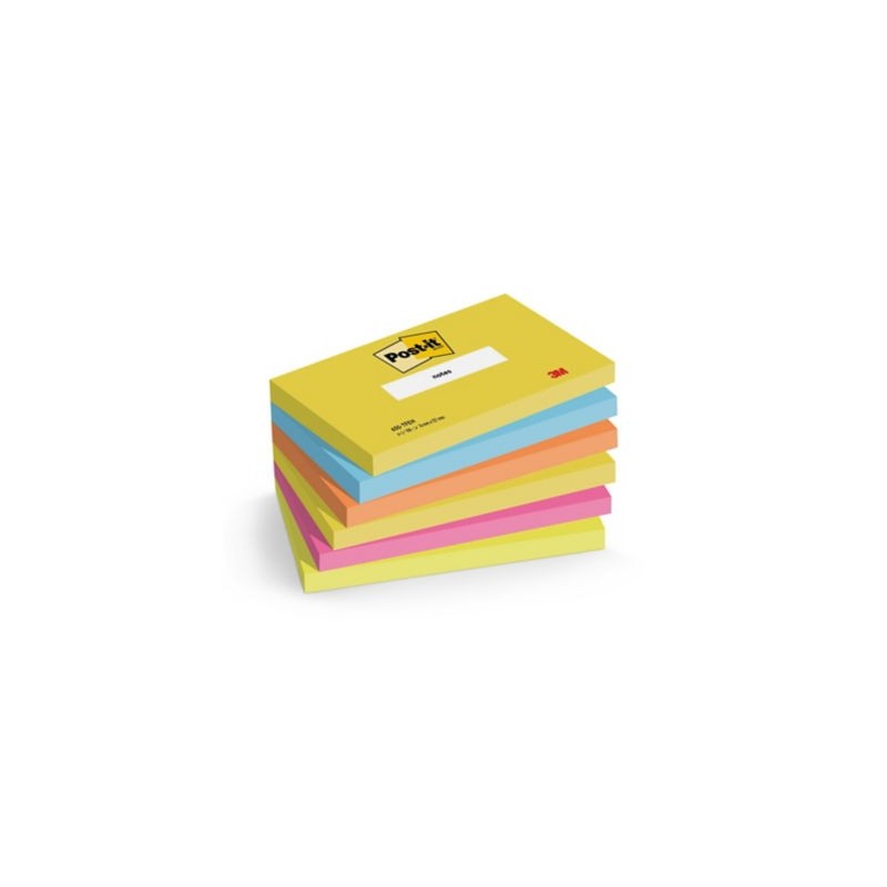 Notes repositionnables Super Sticky Energetic Post-it® 76 x 127 mm - Lot de 6