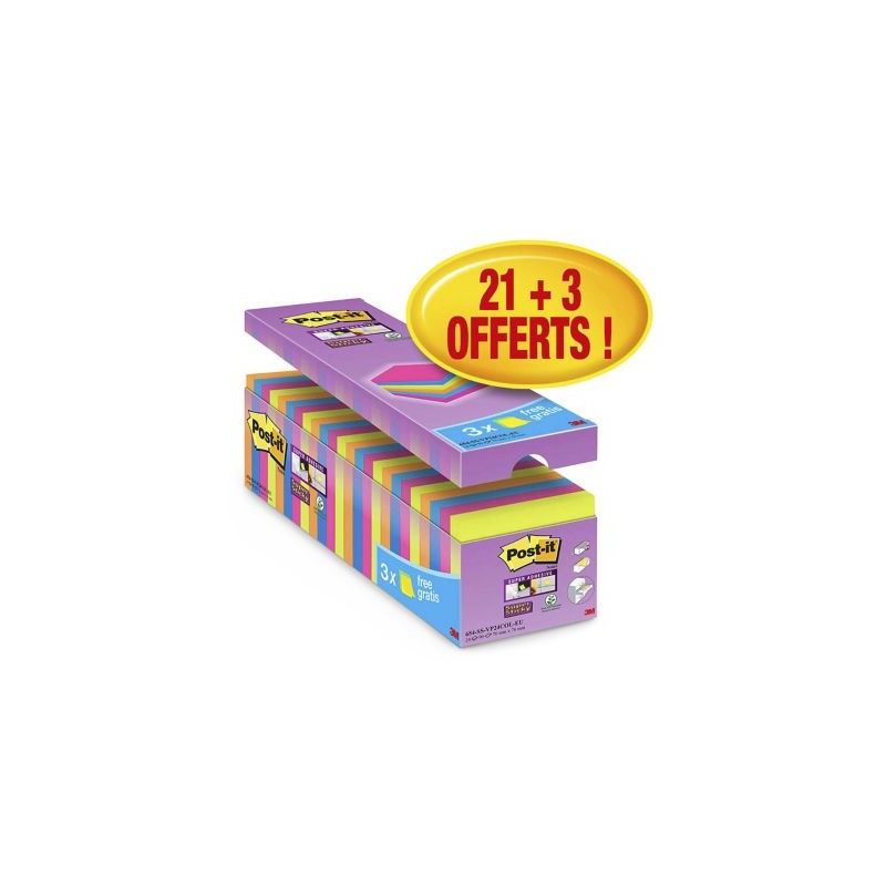 Pack de notes Super Sticky Post-it® 76 x 76 mm - Paquet de 24