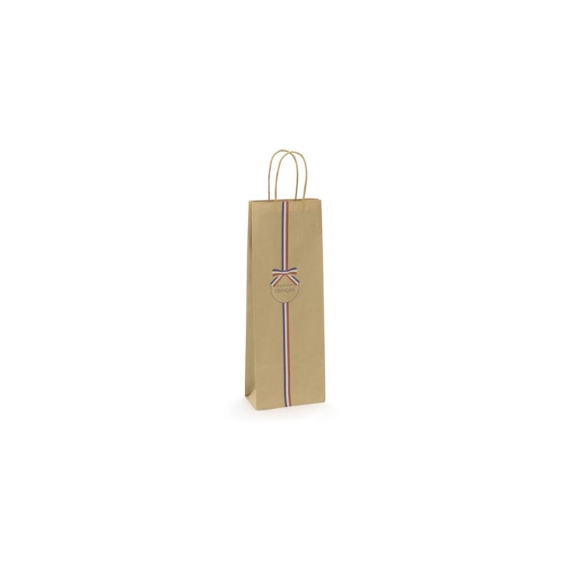 Sac kraft "savoir faire français" à poignées torsadées pour bouteilles 14 x 39 x 8 cm - Paquet de 50