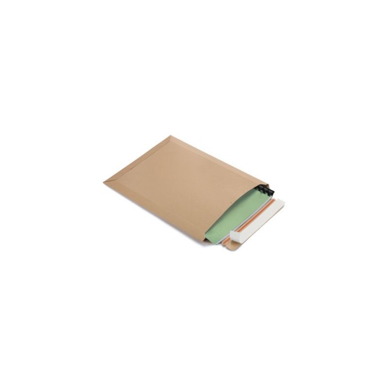 Pochette carton recyclé à fermeture adhésive - Pochette brune ouverture petit côté 22,8x32,8 cm - Paquet de 100