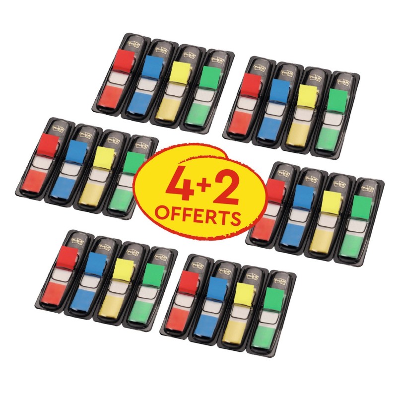 Post-it Marque-pages petit format - Lot de 4 étuis de 140 marques pages + 2 étuis offerts – Couleurs Assorties