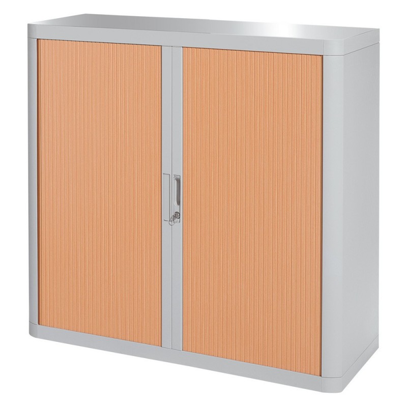 Armoire à rideaux métal et polystyrène EasyOffice - H.104 x L.110 cm - Corps Gris - Rideaux Hêtre