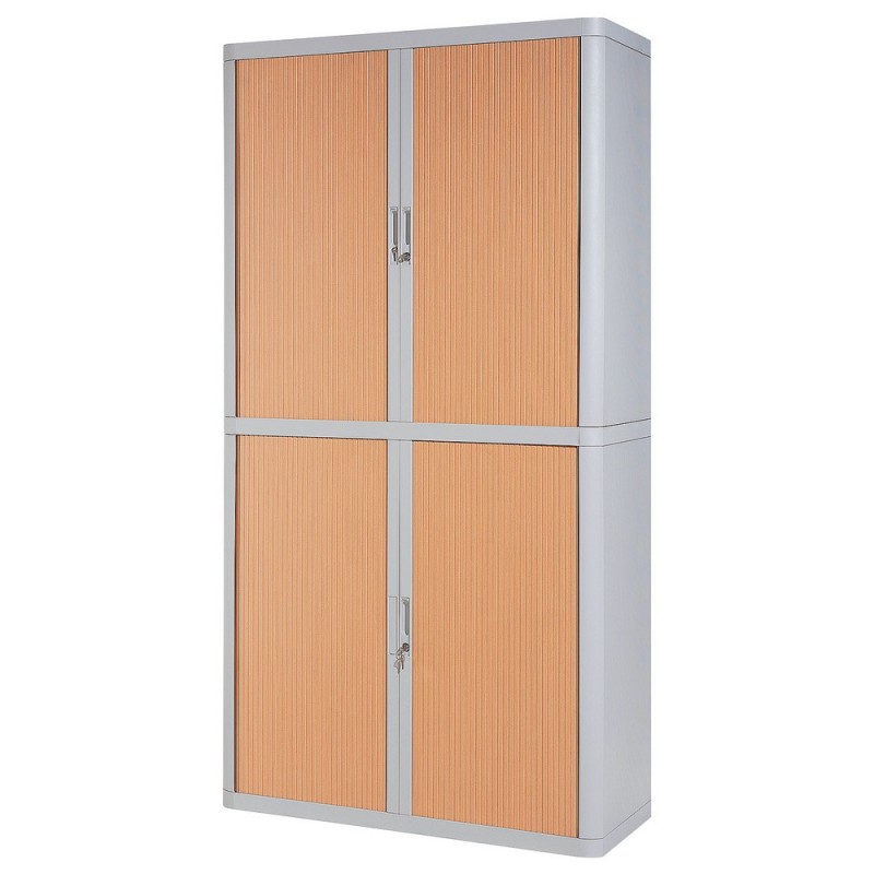 Armoire à rideaux métal et polystyrène EasyOffice - H.204 x L.110 cm - Corps Gris - Rideaux Hêtre