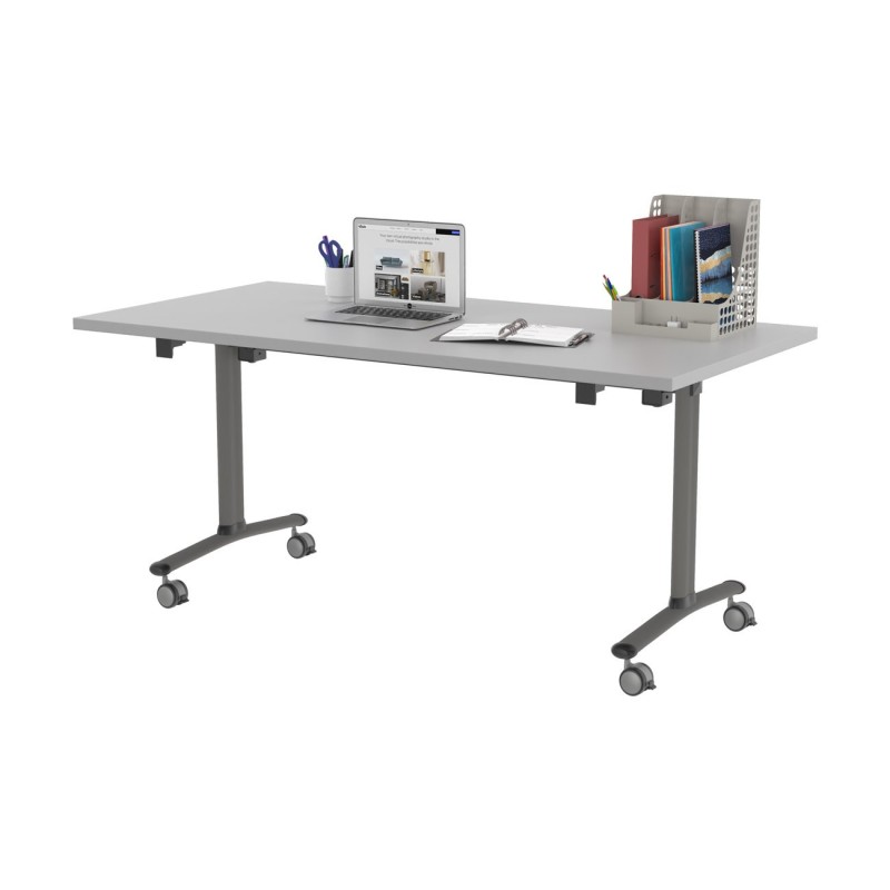 Table mobile rabattable - L.160 x P.80 cm - Plateau Gris - Pieds Aluminium