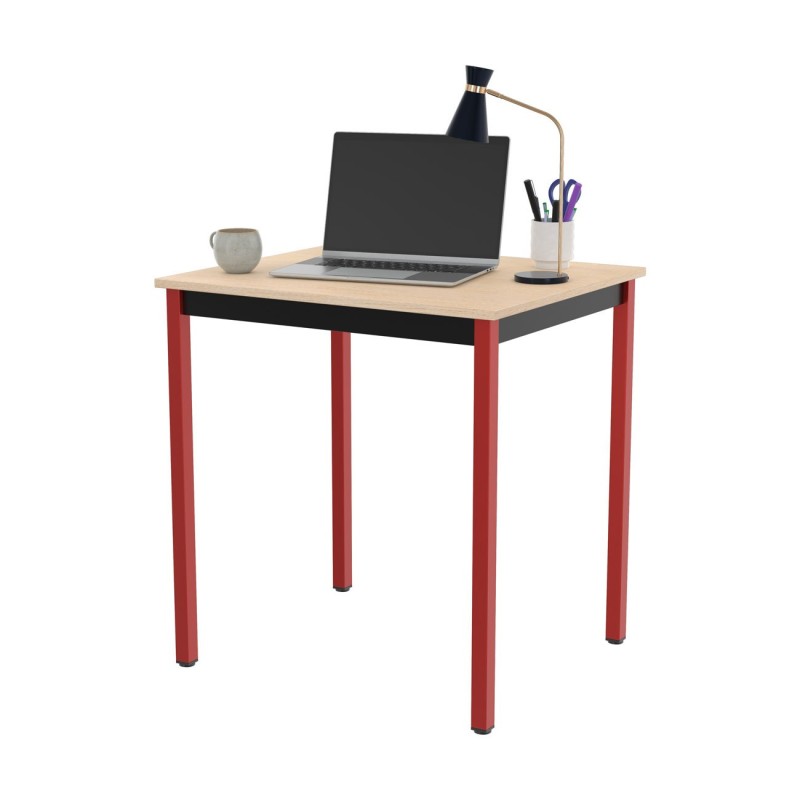 Table de réunion modulable rectangle - L.70 x P.60 cm - Plateau Erable - Pieds Rouge