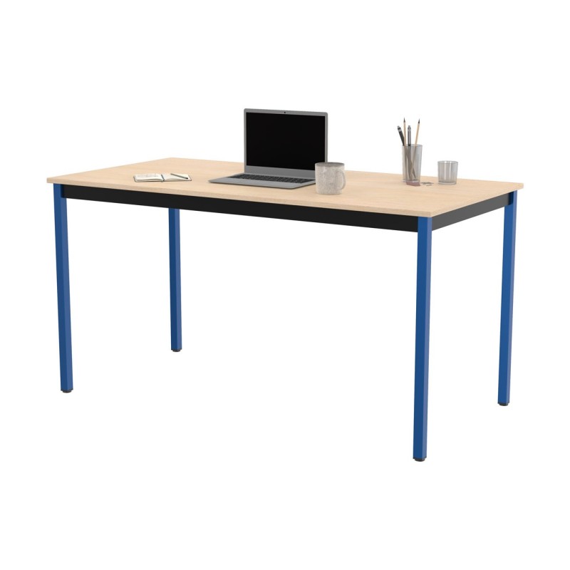 Table de réunion modulable rectangle - L.140 x P.70 cm - Plateau Erable - Pieds Bleu