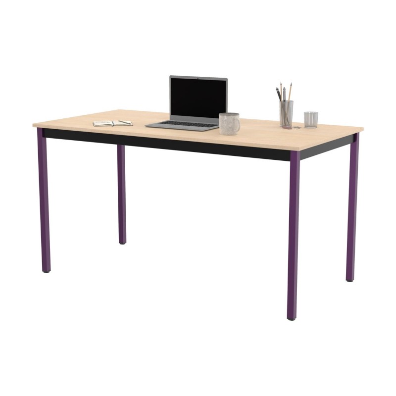 Table de réunion modulable rectangle - L.140 x P.70 cm - Plateau Erable - Pieds Prune