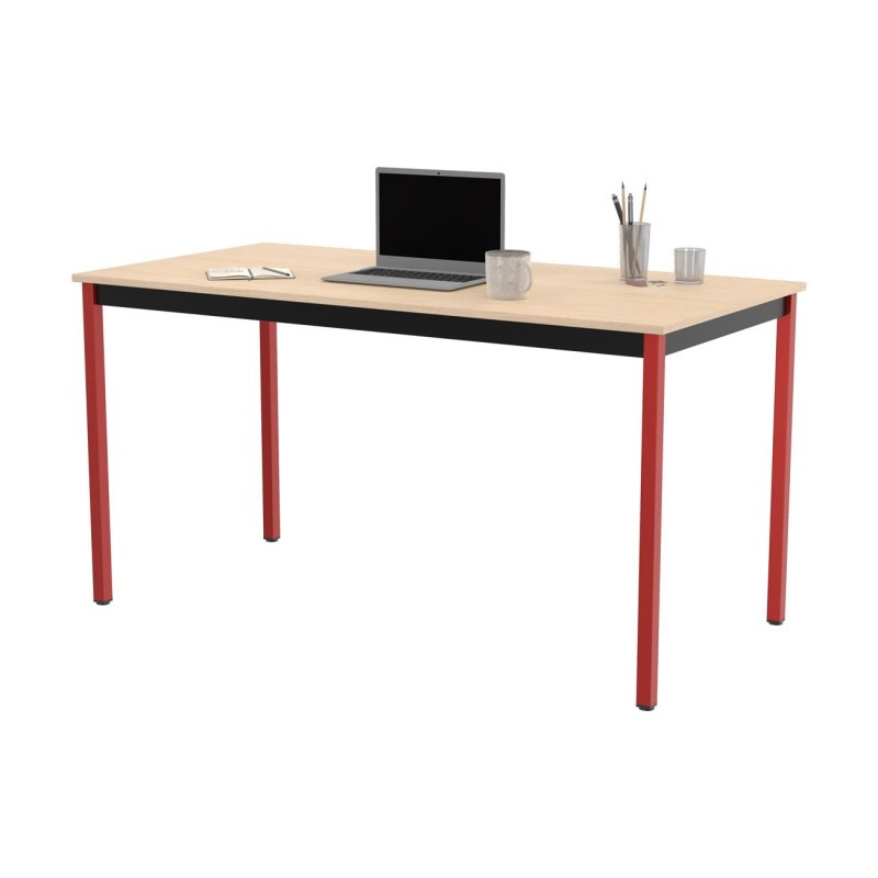 Table de réunion modulable rectangle - L.140 x P.70 cm - Plateau Erable - Pieds Rouge