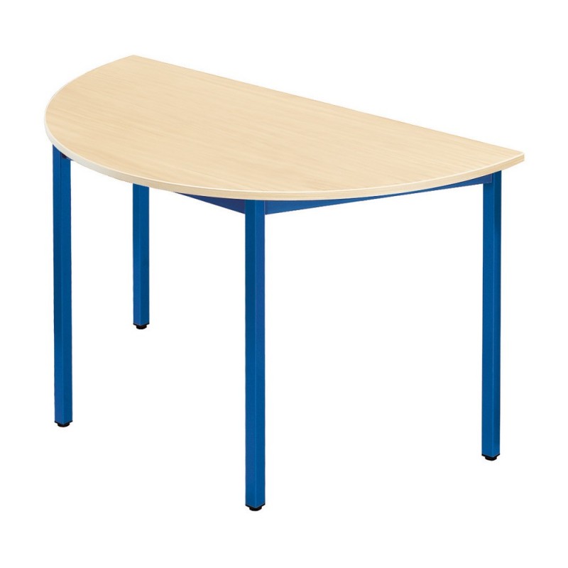 Table de réunion modulable 1/2 rond - L.120 x P.60 cm - Plateau Erable - Pieds Bleu