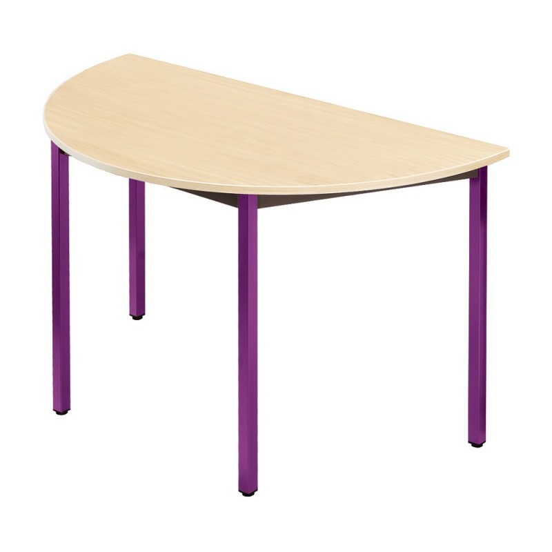 Table de réunion modulable 1/2 rond - L.120 x P.60 cm - Plateau Erable - Pieds Prune