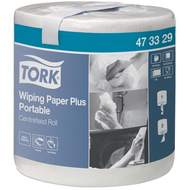 Tork Essuie-tout double épaisseur absorbant Plus M2 blanc à dévidage central - Bobine de 345 feuilles