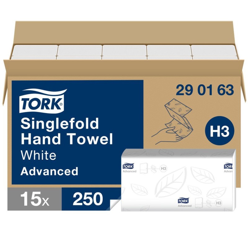 Tork Essuie-mains Advanced H3 doux blanc pliage en Z - Lot de 15 paquets de 250 feuilles