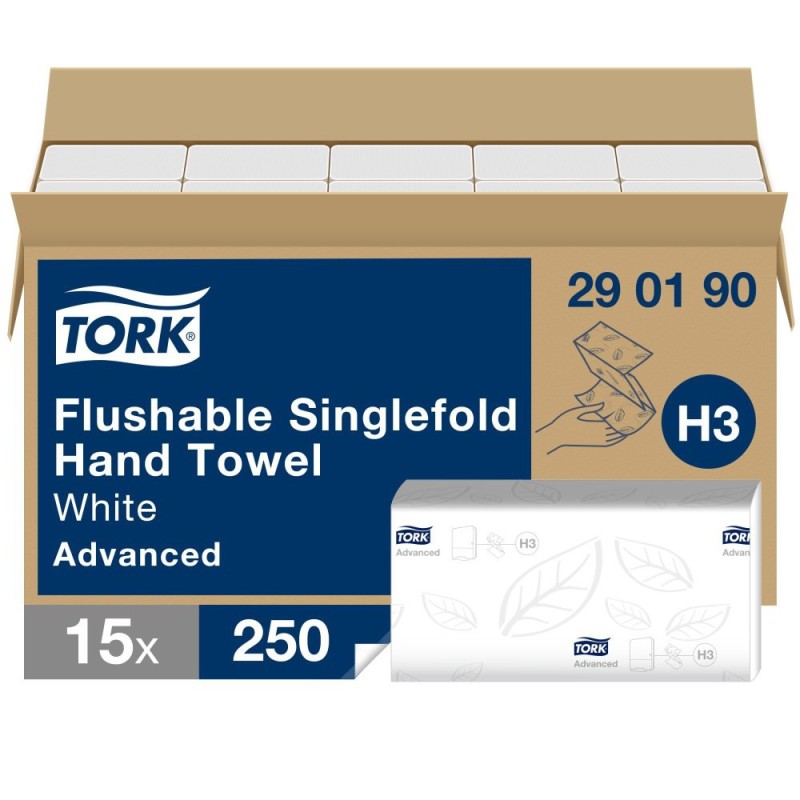 Tork Essuie-mains double épaisseur Advanced H3 blanc délitable pliage en C - Lot de 15 paquets de 250 feuilles