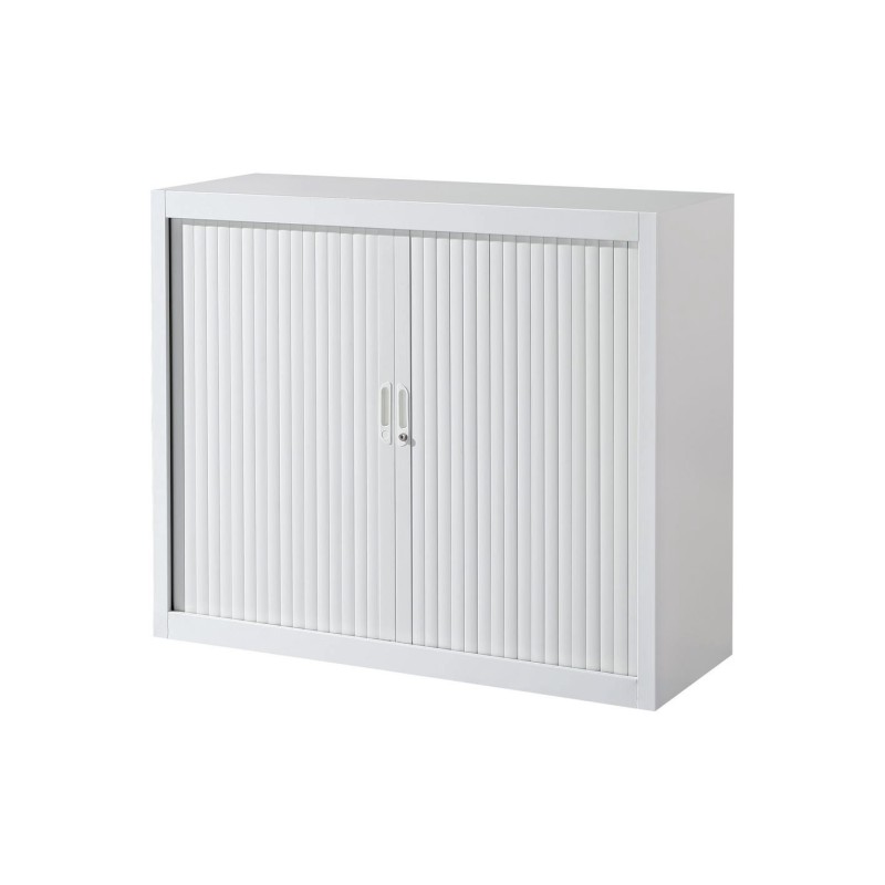 Armoire à rideaux métal Officlass - H.100 x L.120 cm - Corps Blanc - Rideaux Blanc