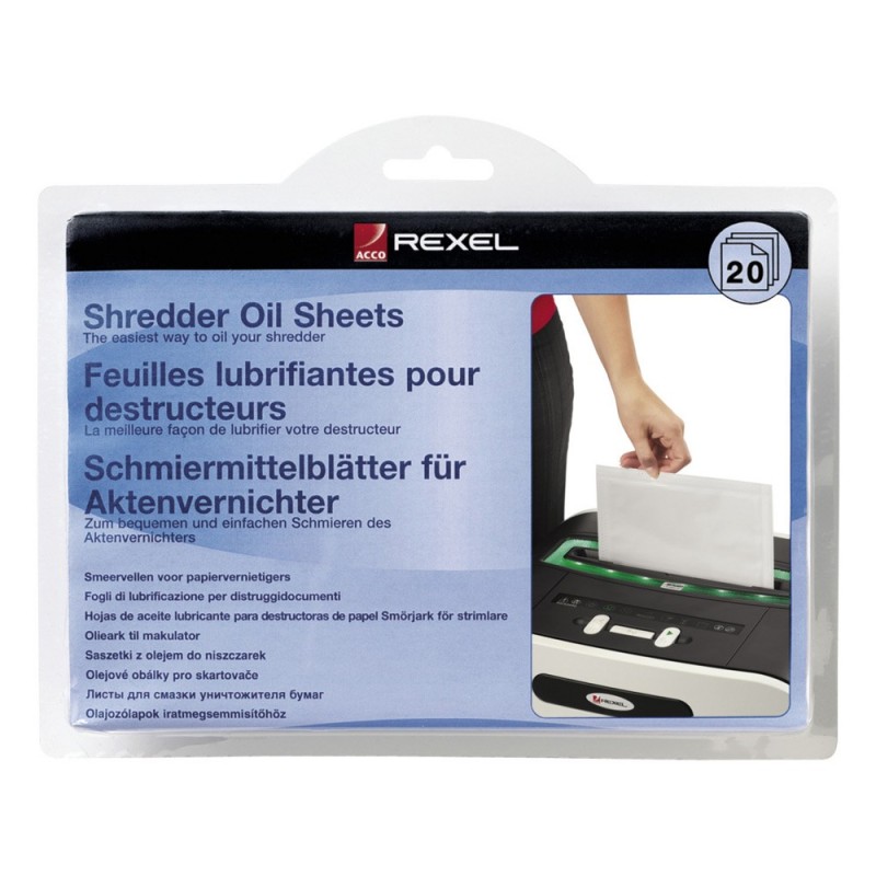 Rexel Destructeur feuilles prélubrifiées - Format  A4 - en sachet de 20 feuilles
