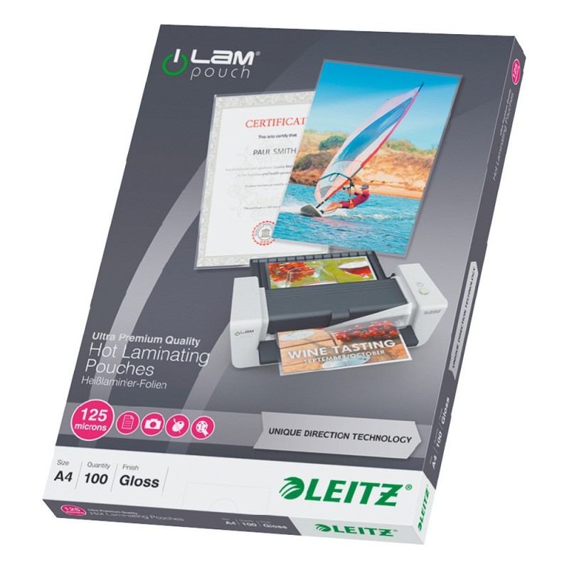 Leitz Pochettes de plastification A4 - UDT - Transparente - Epaisseur : 125 microns par face - Boîte de 100