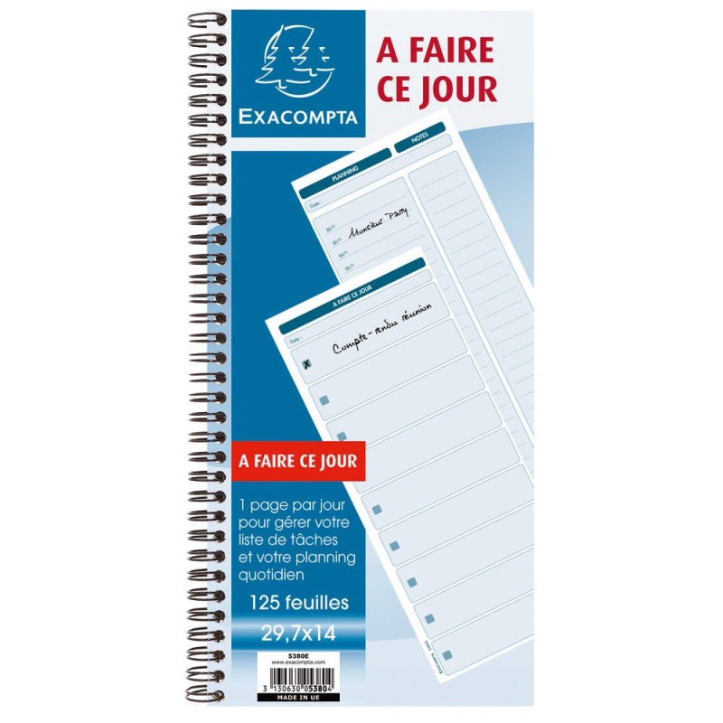 Exacompta Carnet message A FAIRE CE JOUR  spiralé - 125 feuilles 297 x 140 mm
