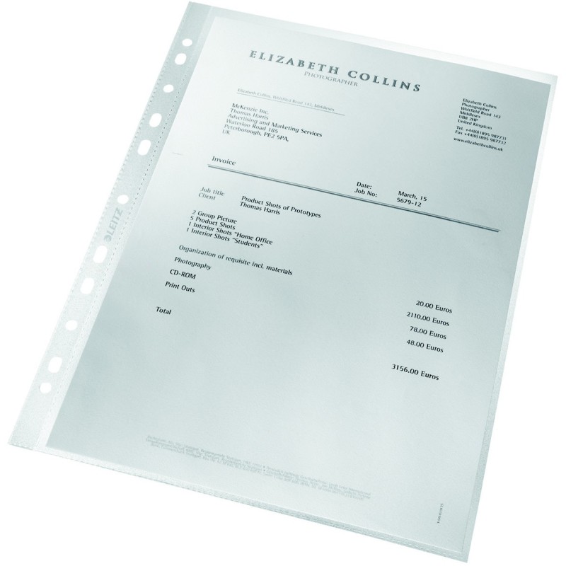 Leitz Pochette perforée grainée Re:cycle, A4, polypropylène 90 microns, 11 trous, transparente - Lot de 100