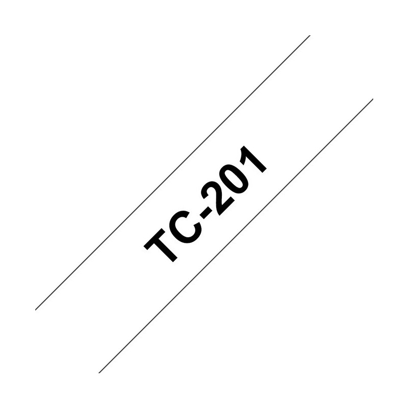 Brother Rouleau de ruban adhésif laminé, TC-201, noir sur blanc, 1,2 cm x 7,7 m