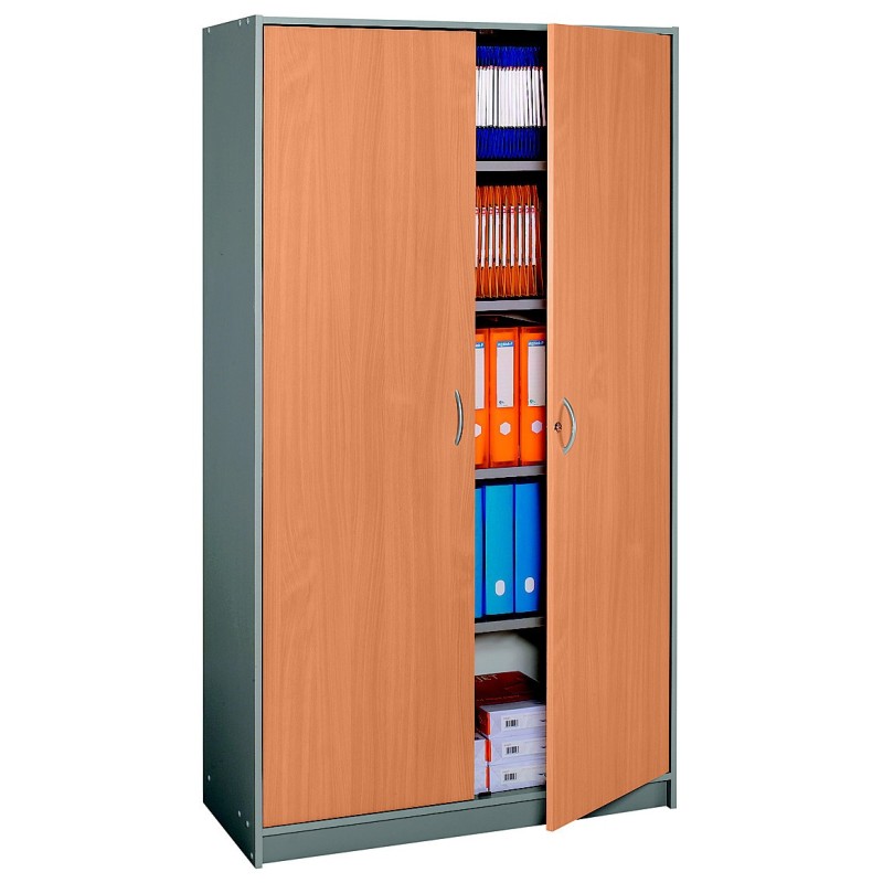 Armoire à portes battantes Officio H. 185 x L. 104 cm - Corps aluminium portes hêtre