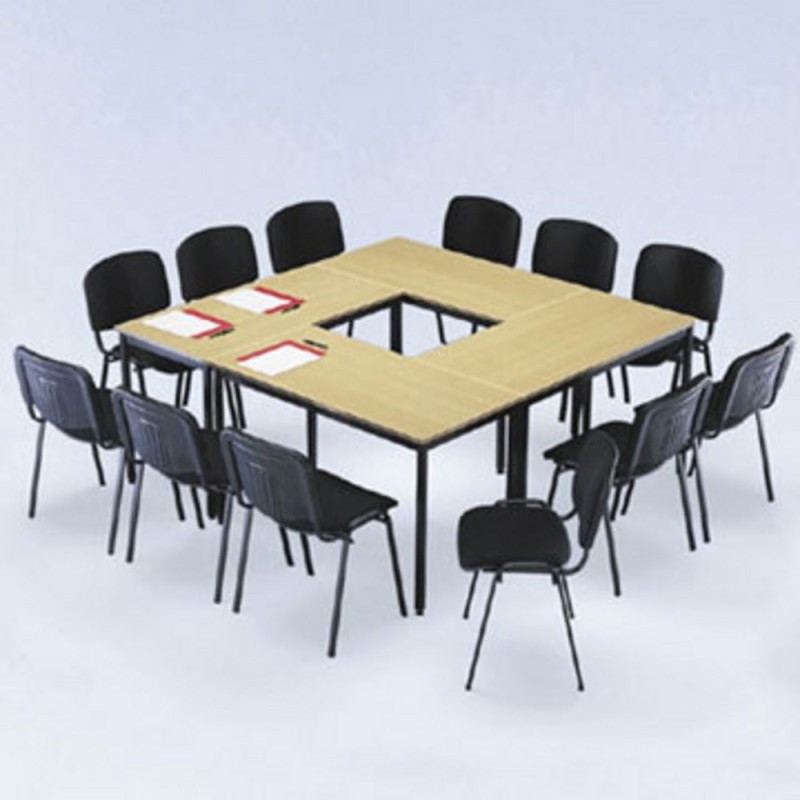 Pack 4 tables modulaires - DOMINOS - Rectangle 120 x 60 cm - Hêtre - pieds Noir + 12 chaises FIRST noires