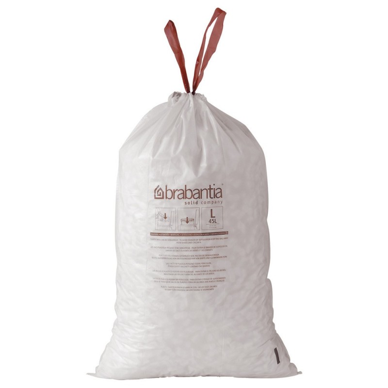 Brabantia Sac poubelle 5L blanc à liens coulissants - Rouleau de 20