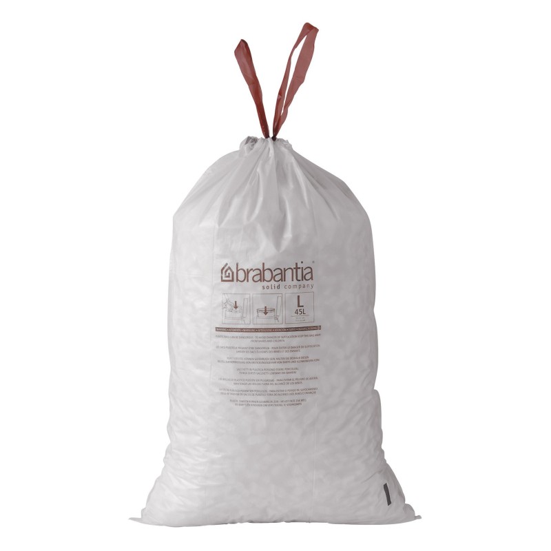 Brabantia Sac poubelle 10/12L blanc à liens coulissants - Rouleau de 20