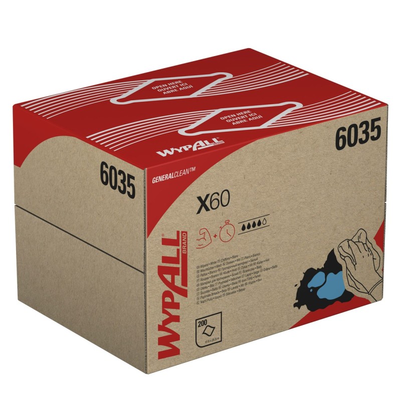 Wypall Chiffons d'essuyage blancs pliés en quatre, simple épaisseur 317 x 420 mm Paquet de 200