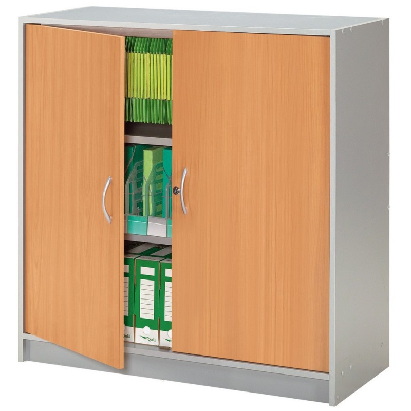 Armoire à portes battantes Officio H. 104 x L. 104 cm - Corps aluminium portes hêtre