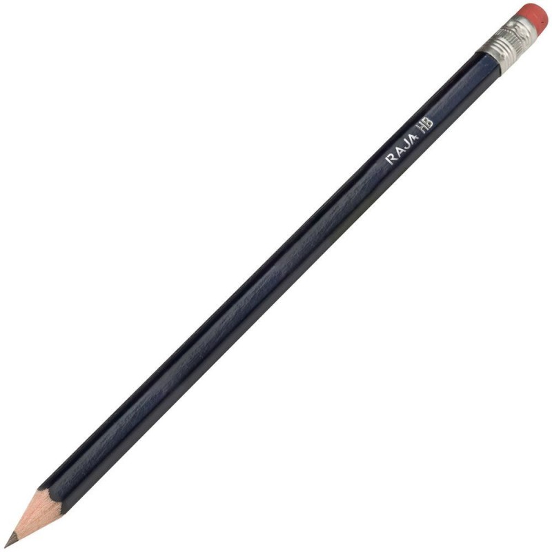 RAJA Crayon papier graphite avec gomme mine HB corps hexagonal noir