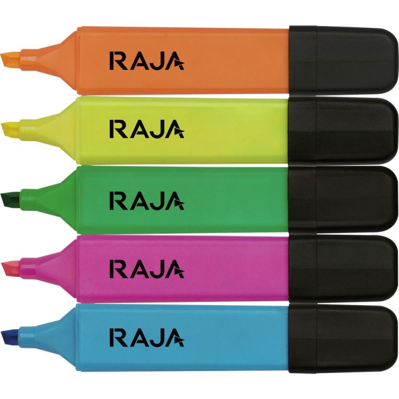 RAJA Surligneur pointe biseautée 1 et 5 mm - Coloris assortis - Pochette de 5