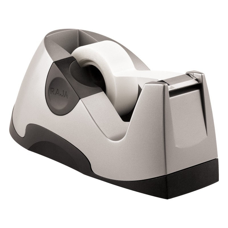 RAJA Dévidoir Premium socle lesté antidérapant pour ruban adhésif 19 mm x 33 m - Argent et noir
