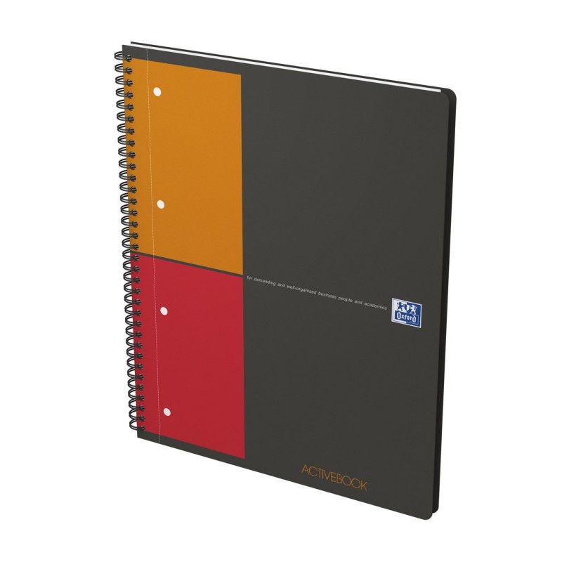 Oxford Cahier à spirale International Activebook 24 x 29,7 cm - 80g - Perforé 4 trous - Petits carreaux 5x5 - 160 pages