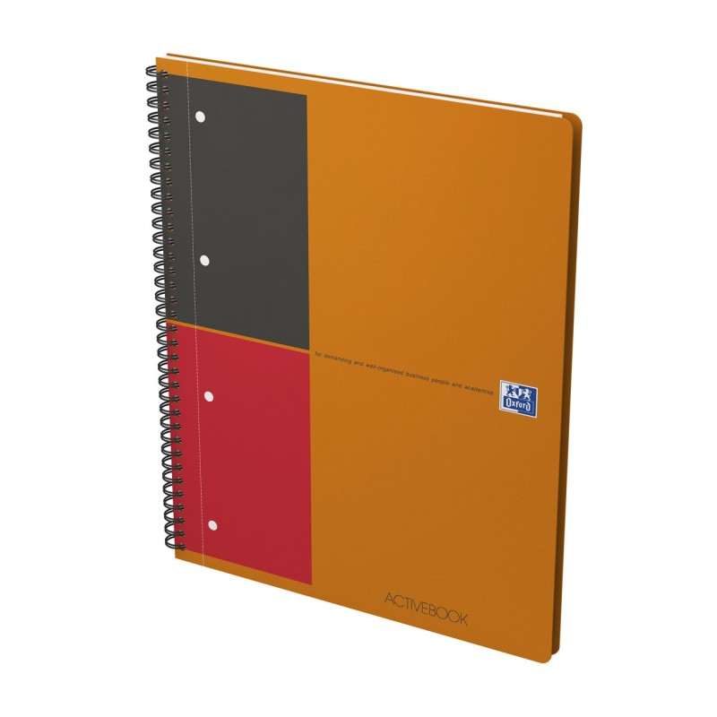 Oxford Cahier à spirale International Activebook 24 x 29,7 cm - 80g - Perforé 4 trous - Ligné 6 mm - 160 pages