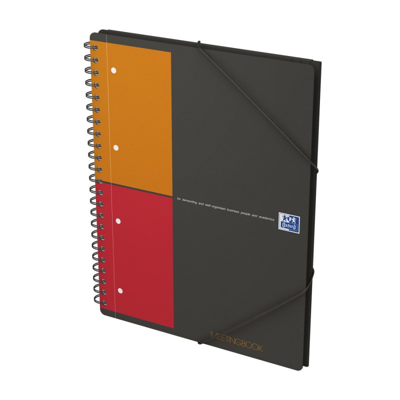Oxford Cahier à spirale International Meetingbook 24 x 32 cm - 80g - Perforé 4 trous - Petits carreaux 5x5 - 160 pages