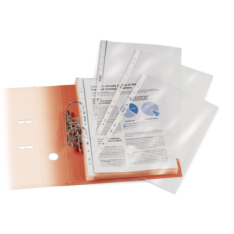 RAJA Pochettes perforées A4+ PVC lisse 10/100 - Boîte de 25