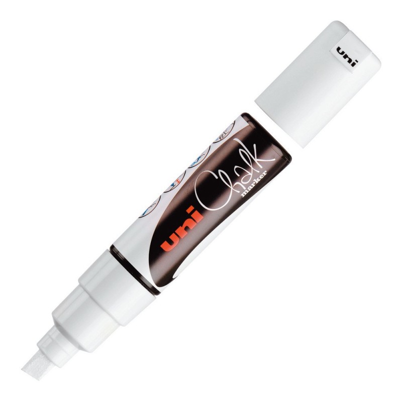 Uni Marqueur craie Chalk Marker PWE-8K Pointe biseautée 8 mm - Blanc