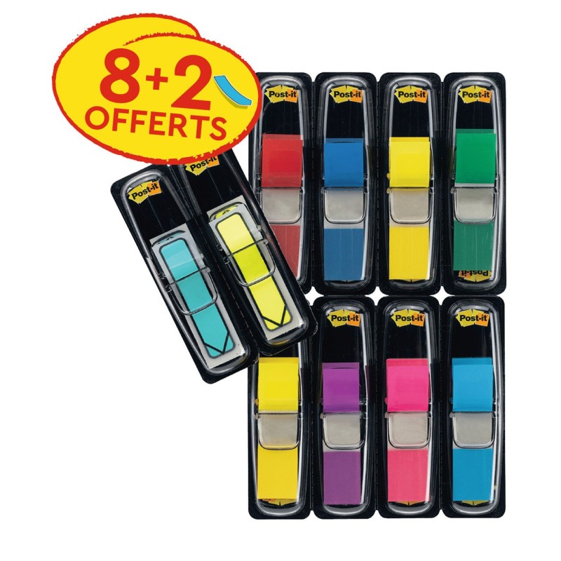 Post-it Marque-pages petit format Lot de 8 x 35 avec distributeurs + 2 étuis de 24 flèches offerts - Couleurs Assorties