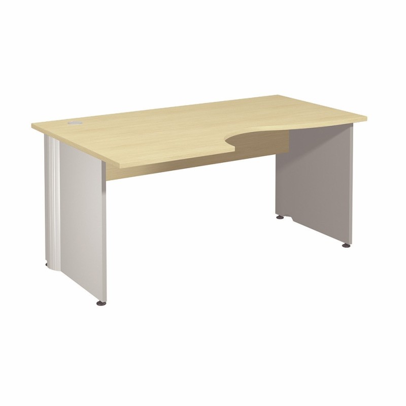 Bureau compact retour à gauche Activity - L.160 x P.120 cm - Plateau Hêtre - Pieds pleins Aluminium