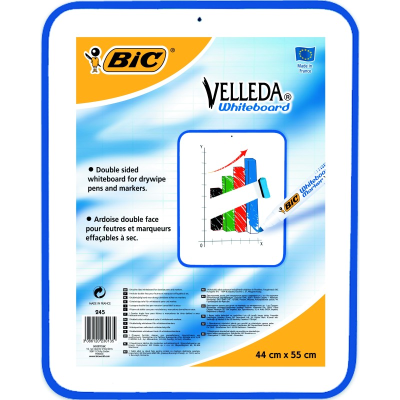 BIC® Velleda Ardoise effaçable à sec double face cadre bleu L.44 x H.55 cm