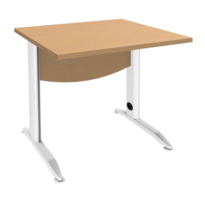 Bureau Droit Activity Métal - L.80 x P.80 cm - Plateau Hêtre - Pieds L Blanc