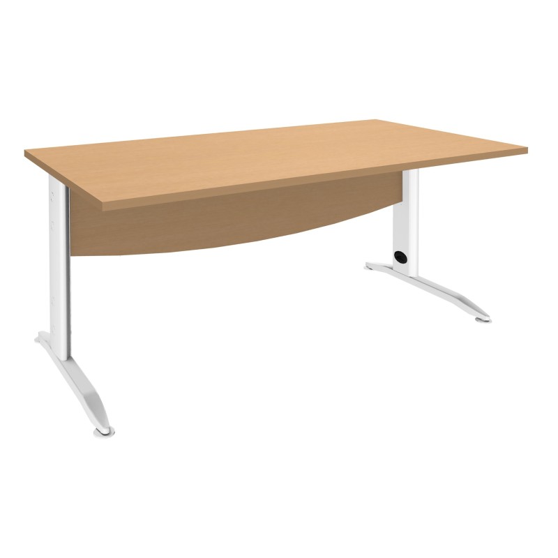 Bureau Droit Activity Métal - L.160 x P.80 cm - Plateau Hêtre - Pieds L Blanc