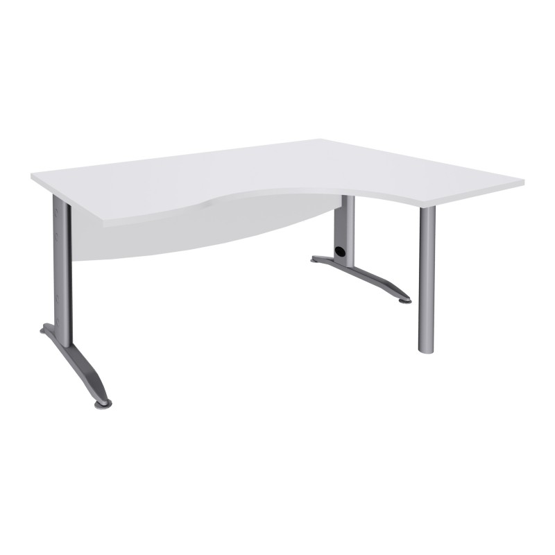 Bureau compact retour à droite Activity Métal - L.160 x P.120 cm - Plateau Blanc - Pieds L Aluminium