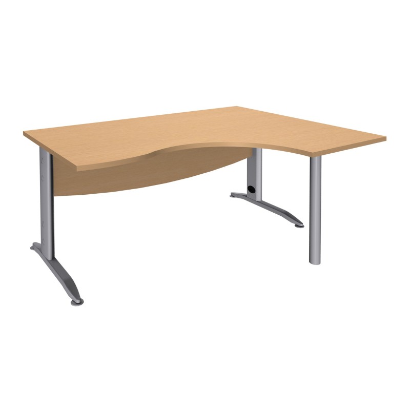 Bureau compact retour à droite Activity Métal - L.160 x P.120 cm - Plateau Hêtre - Pieds L Aluminium