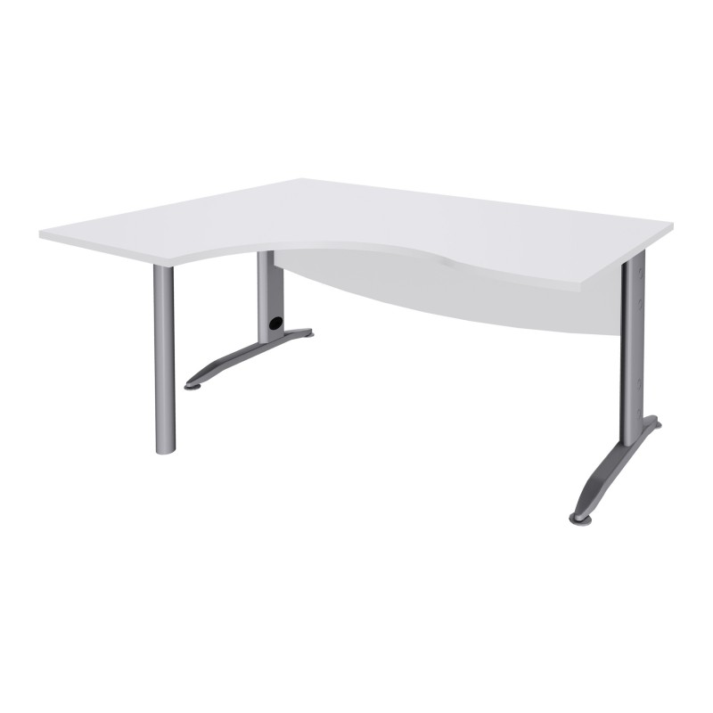 Bureau compact retour à gauche Activity Métal - L.160 x P.120 cm - Plateau Blanc - Pieds L Aluminium