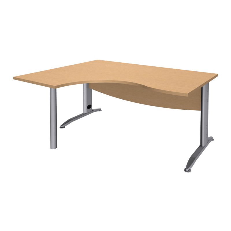 Bureau compact retour à gauche Activity Métal - L.160 x P.120 cm - Plateau Hêtre - Pieds L Aluminium