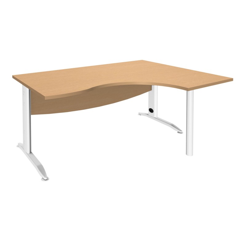 Bureau compact retour à droite Activity Métal - L.160 x P.120 cm - Plateau Hêtre - Pieds L Blanc
