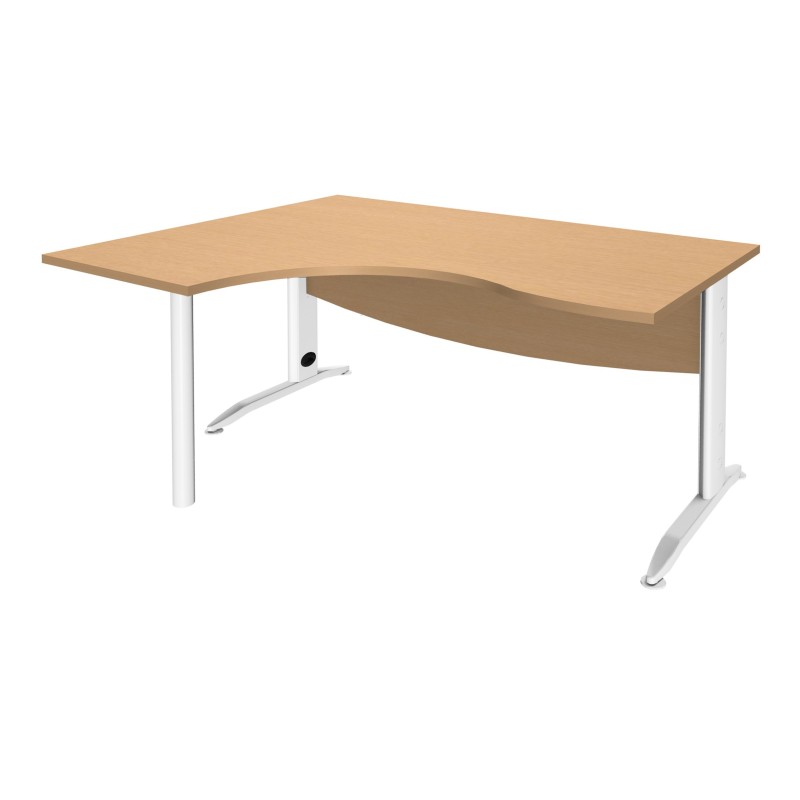Bureau compact retour à gauche Activity Métal - L.160 x P.120 cm - Plateau Hêtre - Pieds L Blanc